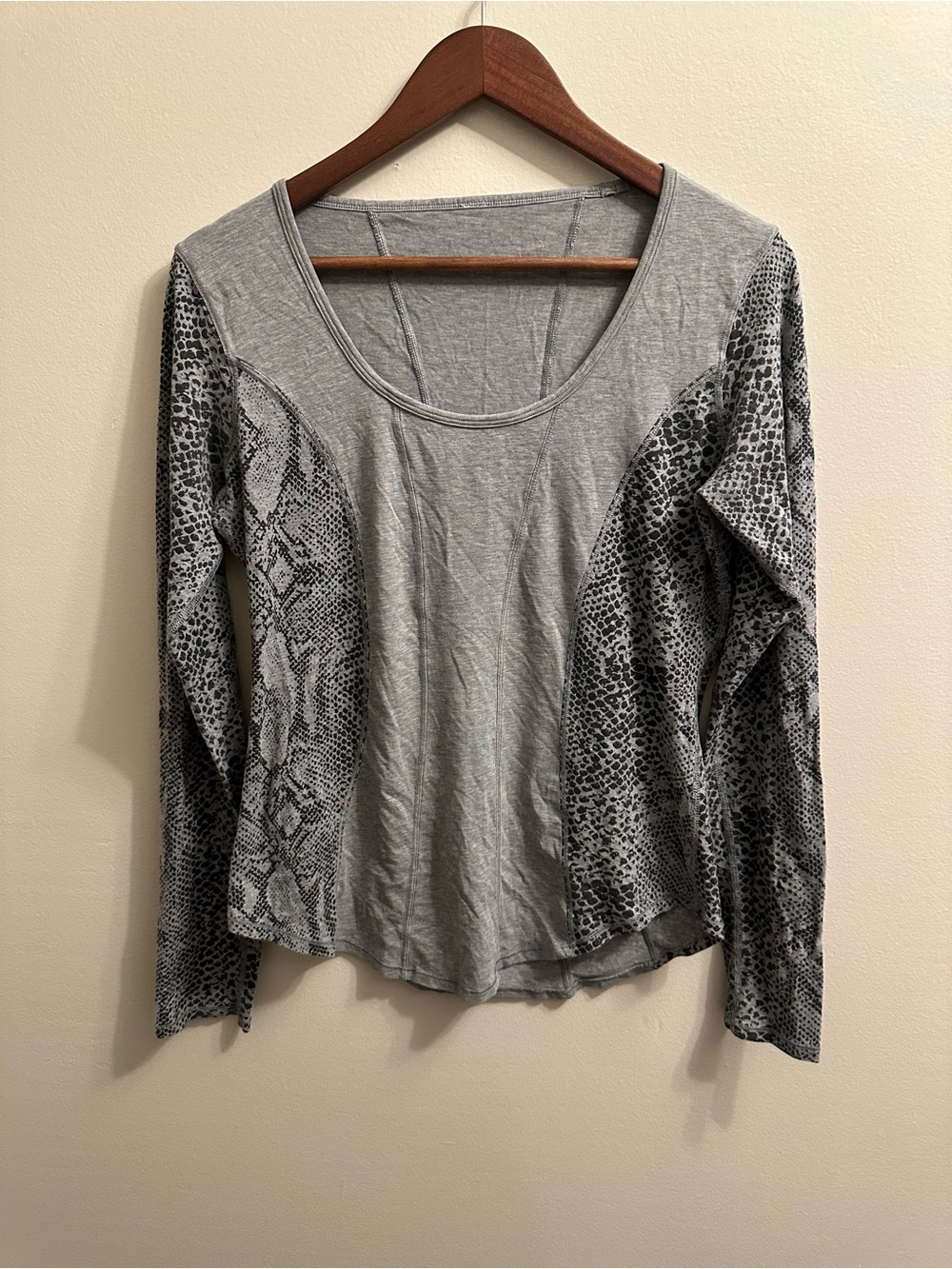lululemon athletica Gray Scoop-Neck Long Sleeve with Animal-Print Panels